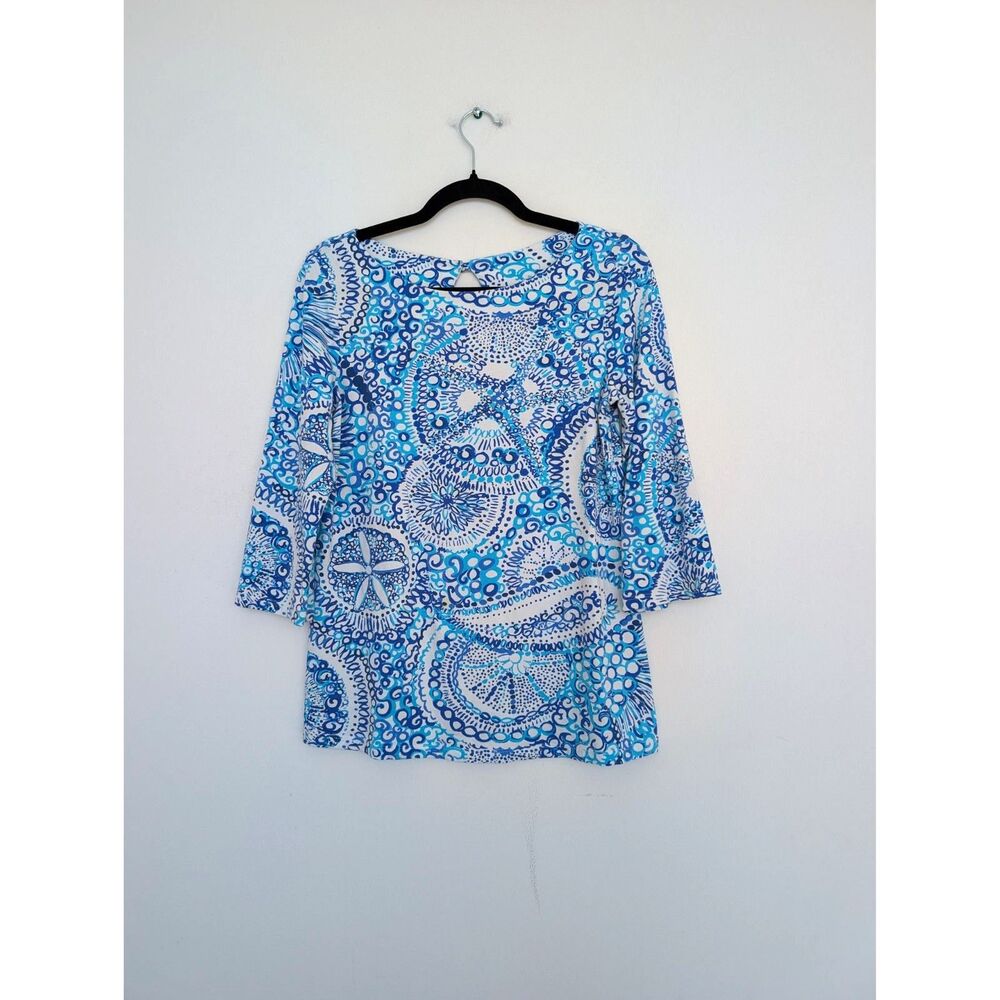 Lilly Pulitzer Waverly Cotton Paisley Beach Stretch Boat Neck Top Sz S